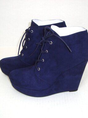 NWOT GBG Los Angeles Royal Blue Aheela Wedge Platform Lace-up Ankle Shoes